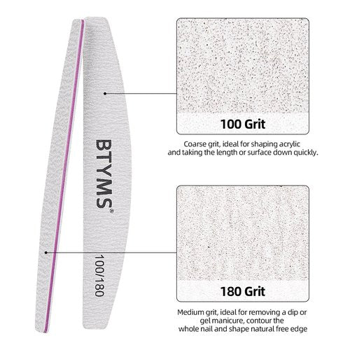 BTYMS 100Pcs 100/180 Grit Nail File and Buffer Professional Double-Sided Emery Boards for Acrylic, Gel & Natural Nails