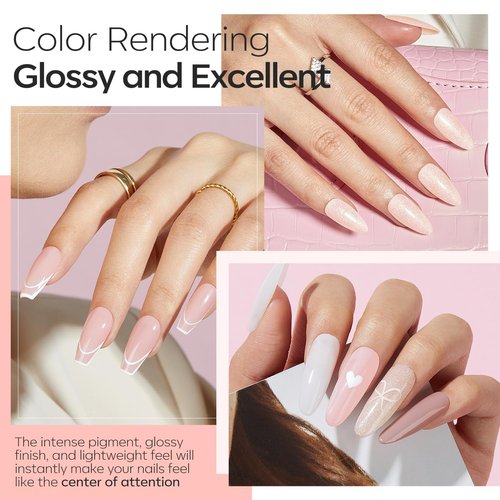 Modelones Dip Powder Nail Kit - 4 Spring Summer Nude Pink Glitter Colors | Complete DIY Manicure Set