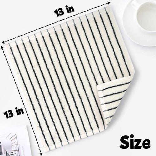 Jacquotha Striped Cotton Washcloths 4 Pack, 13” x 13” - Soft Wash Cloths for Bathroom, Kitchen, Gym, Face, Black and Cream