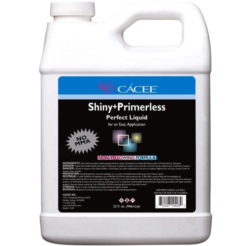 Cacee Shiny + Primerless Acrylic Nail Liquid - Professional Monomer Acrylic Nail Liquid Holder, Compatible with All Powders and Brushes, 32 Oz, No Primer Required, USA Made