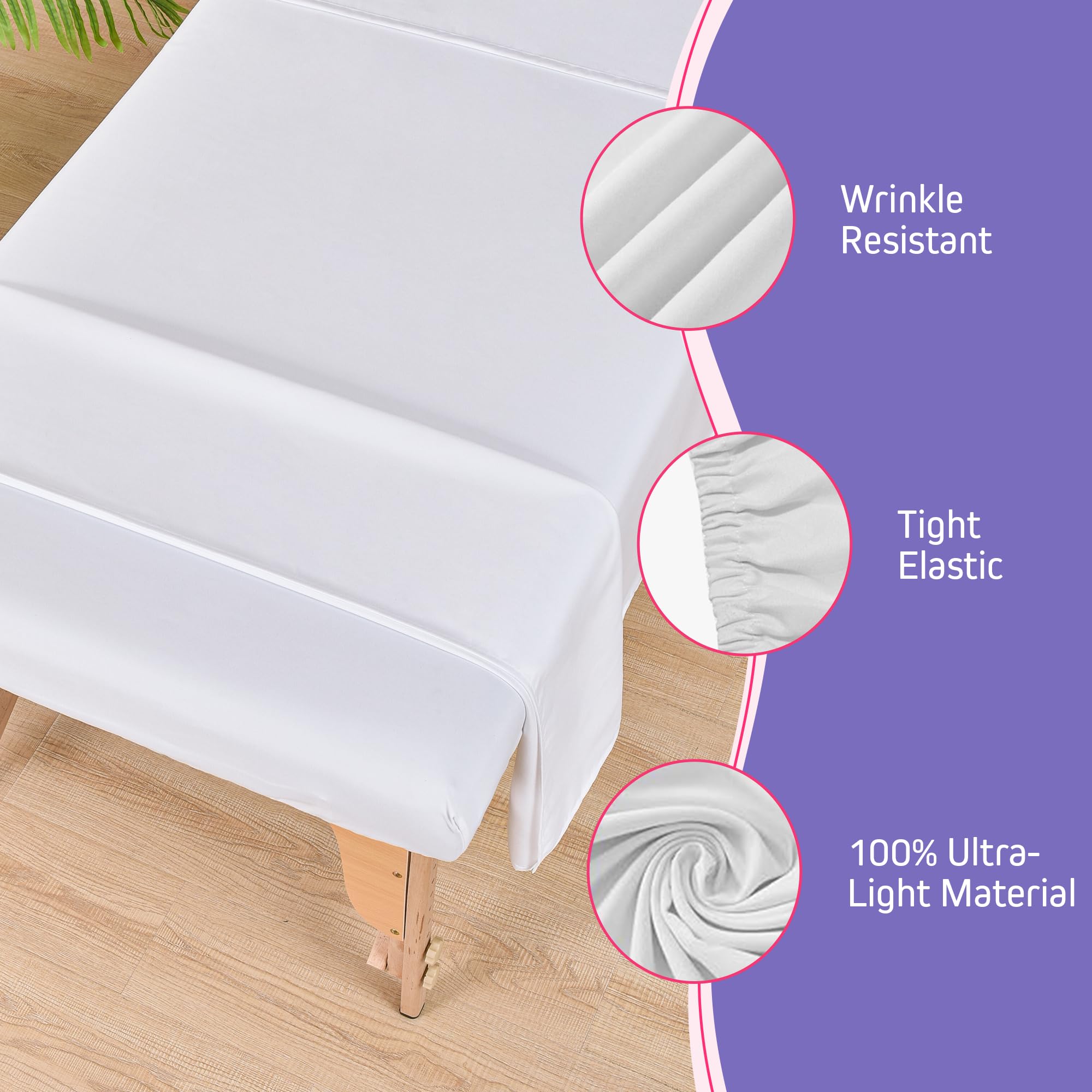 XOLLOZ Massage Table Sheets Set – 3 Piece 4 Set, Microfiber Spa Bed Sheets, Cotton-Feel Massage Bed Cover, Wrinkle & Oil Resistant, Soft Accessories for Estheticians – White