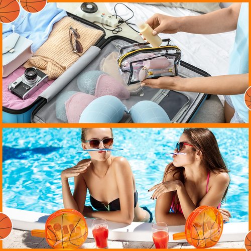 Reginary 12 Pcs Basketball Clear Makeup Bag Cosmetic Snack Bag with Zipper Handle Strap Waterproof Travel Vacation Toiletries Accessories for Friends Women Basketball 2026 Senior Night Team Gift