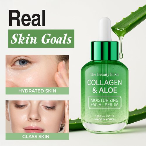 The Beauty Elixir Aloe & Collagen Serum For Face - Dermatologist Tested, Anti-Aging, Ultra Hydrating Aloe Vera Gel For Face - Natural Ingredients, Clean Beauty, Cruelty-Free Korean Skin Care - 1.69 oz
