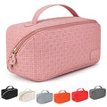 Kat Myhr Large Capacity Travel Cosmetic Bag With Handle and Divider - Waterproof Makeup Organizer for Women - Cute Pink Make Up Bag
