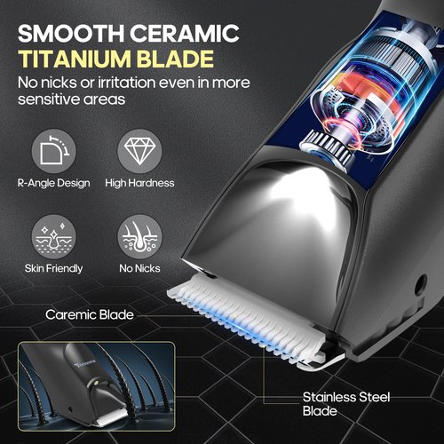 TEENOVA Electric Body Hair Trimmer Shaver - 3 in 1 Pubic Trimmer for Men - Bikini Trimmer for Women - No Nick Groin Ball Razor with Ceramic Blade Head, Wireless Dock Charging