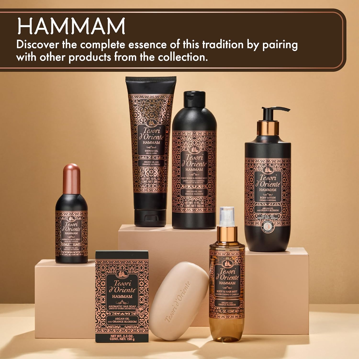 Tesori d’Oriente Hammam Body Lotion - Fast-Absorbing Daily Moisturizer with Argan Oil | 13.5 fl oz, Orange Blossom Scent