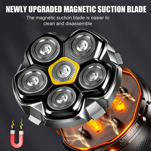 Magnetic 6 Head Shaver Replacement Heads for 6D Magnetic Electric Shaver Razor Universal Shaver Replacement Head for Bald Men and Face (Black(3PACK))