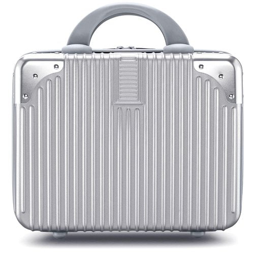 Noverlife 14 Inch Hard Shell Cosmetic Case, Small Hard Case Makeup Travel Case with Elastic Band ABS Carrying Suitcase, Mini Carrying Makeup Suitcase Small Travel Hand Luggage Organizer - Silver