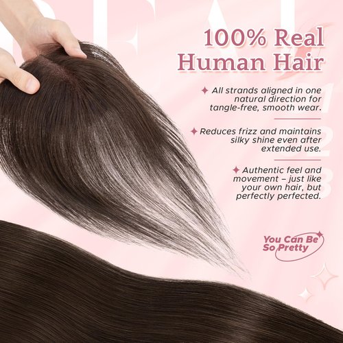SEGOHAIR Hair Toppers for Women Real Human Hair with Bangs 360°Cover 3D Clips 2.76"x4.33" Breathable Lace Base 11 Inches Lightweight Hairpieces Curtain Bangs Dark Brown