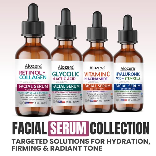 Alozera Retinol Collagen Serum for Face & Neck with Stem Cells & Peptides, Anti-Aging Wrinkle Serum for Firmer, Tighter, Smoother & Renewed Skin, Fast-Absorbing & Non-Greasy, Day/Night Facial Serum