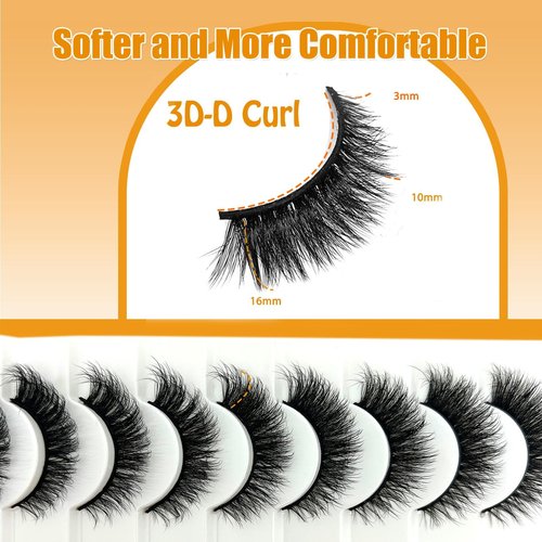 loladook Cat Eye Lashes Mink 3D Natural Faux Mink False Strip Lashes Pack Soft C Curl Wispy 16mm Short Fluffy Fox Eye Eyelashes Natural Look