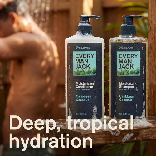 Every Man Jack Men's Shampoo & Conditioner Set - Caribbean Coconut - Sulfate Free, Plant-Powered - 16 fl oz (2 Pack)