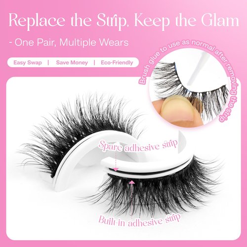 CALAILIS Self Adhesive Eyelashes Natural Look Wispy Press On Lashes No Glue Need Eyelashes 5 Pairs Reusable Cat Eye Self-adhesive False Lashes (C122)