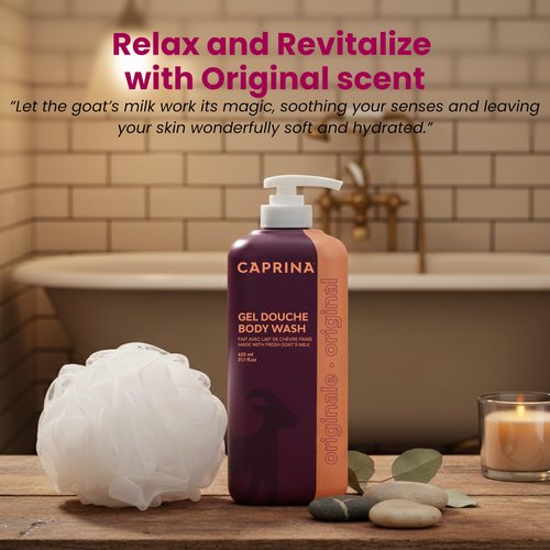 Caprina Fresh Goat’s Milk Body Wash, ORIGINAL Formula, 625 ml, Moisturizing Cleanser for Normal Skin, Gentle Daily Hydration