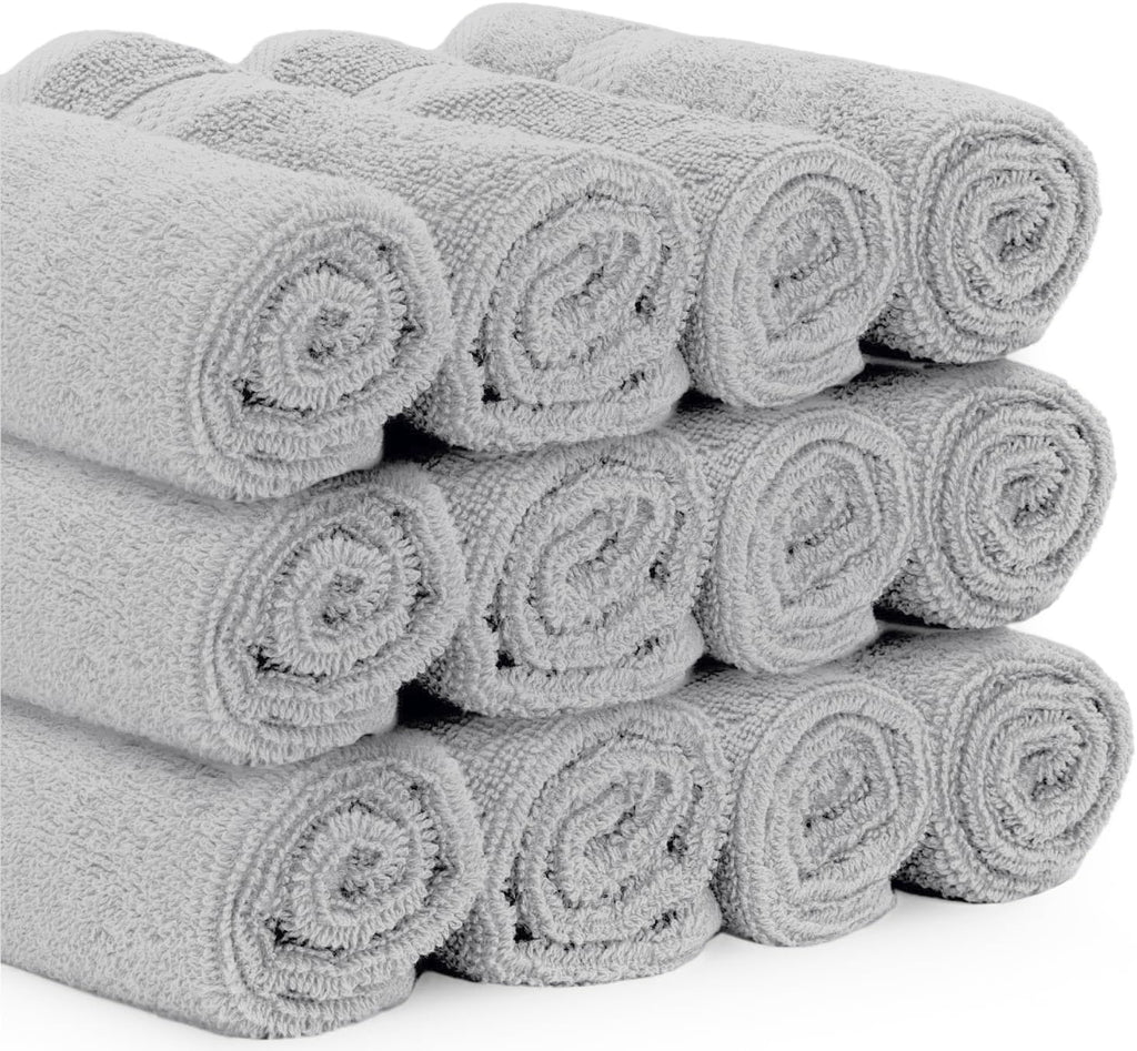 White Classic Luxury Cotton Washcloths 13x13 Inch - 650 GSM Turkish Cotton | Hotel, Spa, Bathroom Face Towel | 12 Pack, Dolphin Gray