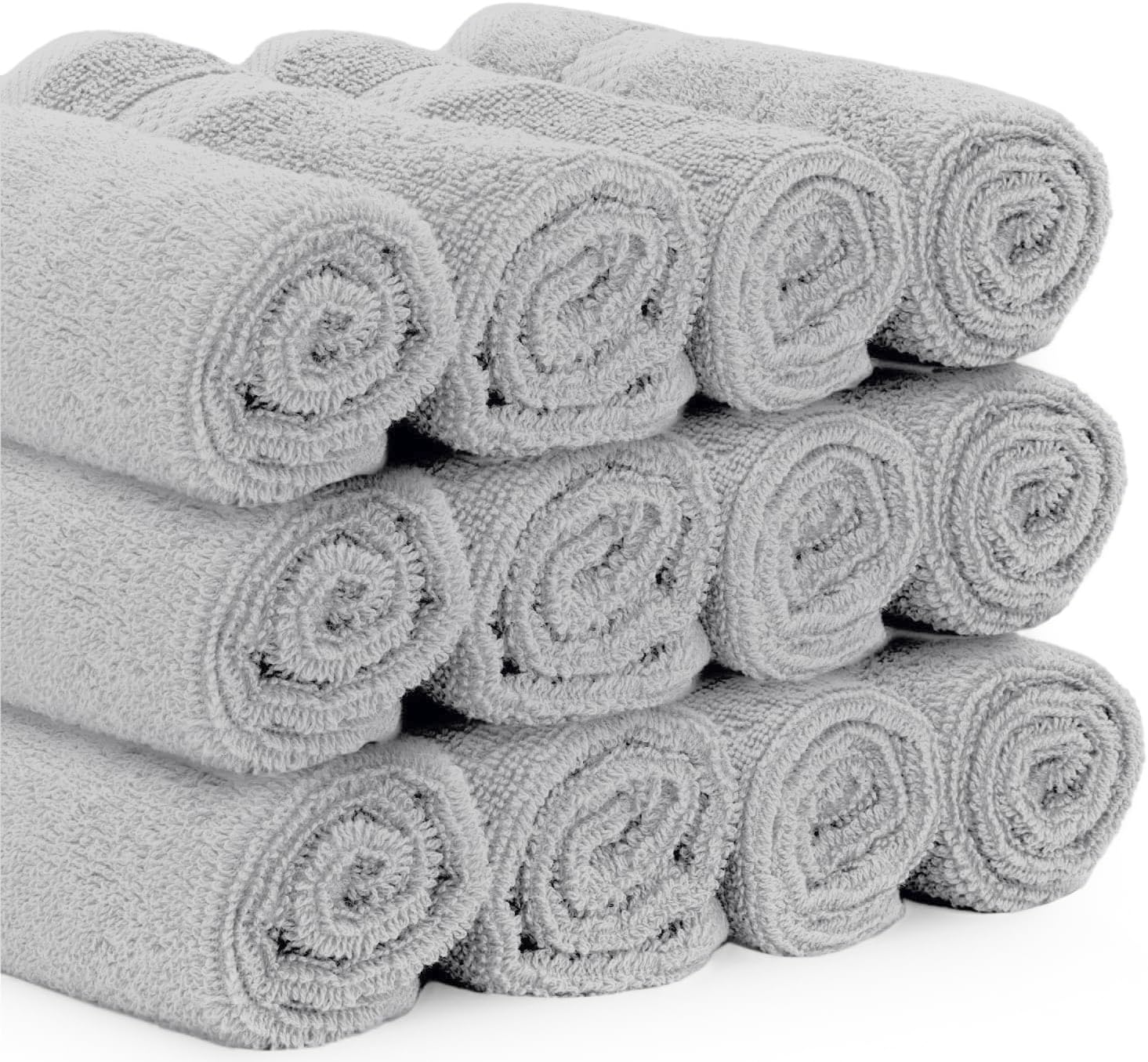 White Classic Luxury Cotton Washcloths 13x13 Inch - 650 GSM Turkish Cotton | Hotel, Spa, Bathroom Face Towel | 12 Pack, Dolphin Gray