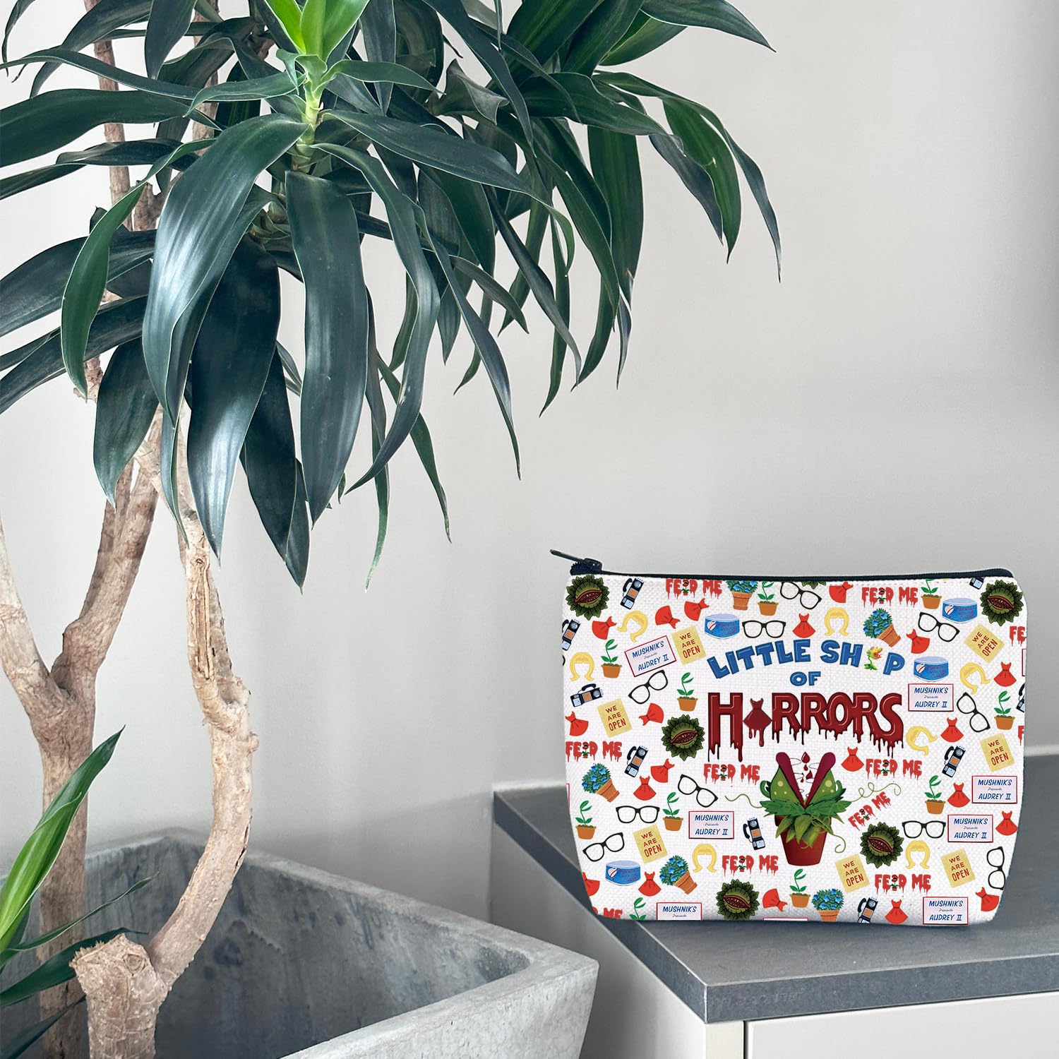 WCGXKO Horror Lover Gift Scary Movie Gift Little Shop Movie Makeup Bag for Scary Lover