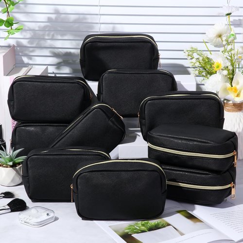 Sweetude Makeup Bag Set - 10 Pcs PU Leather Cosmetic Pouches for Women | Travel-Friendly Black Toiletry Bags