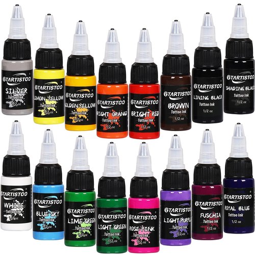 Tattoo Ink Set 16 Colors 1/2 oz (15ml) Professional Vegan-Friendly Pigment Tattoo Supplies Kit Color Inks
