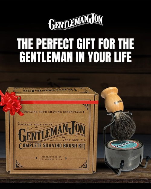 Gentleman Jon Complete Shaving Brush Kit – Old Fashion Shaving Kit for Men, Includes Shave Brush, Bowl, Soap & Stand, Vintage Wet Shave Mug, Barber-Style 4-Piece Gift Set, Men's Barber Accessories