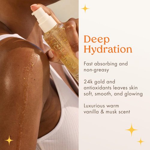 Kopari Golden Aura Body Oil with 24k Gold & Hyaluronic Acid - Hydrating Formula for Glowing Skin 3.3 oz