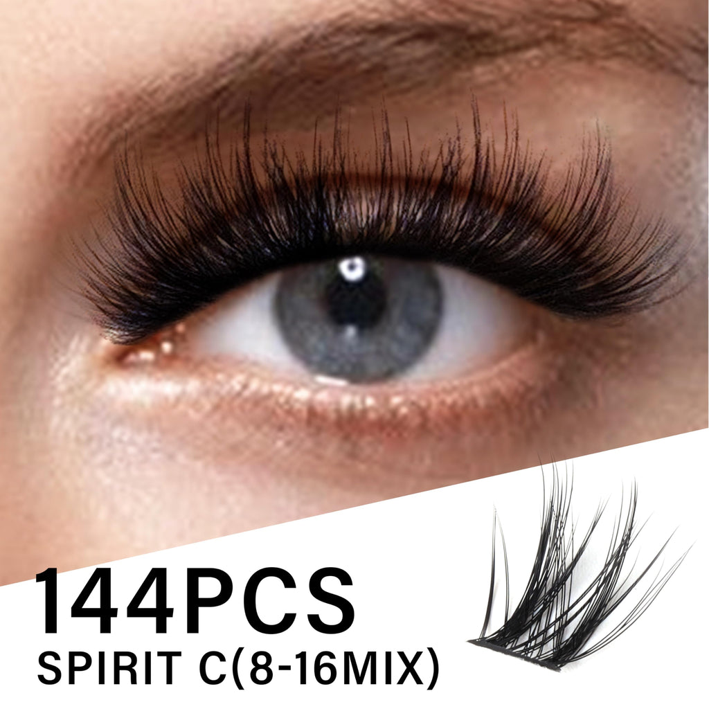 VYRILA Lash Cluster 144pcs Individual Lashes,8-16mm Diy Lash Extension,C Curl Lash Clusters Wispy,3D Natural Lash Clusters Look Like Eyelash Extension DIY at Home (Orange Spirit-C-8-16mix)