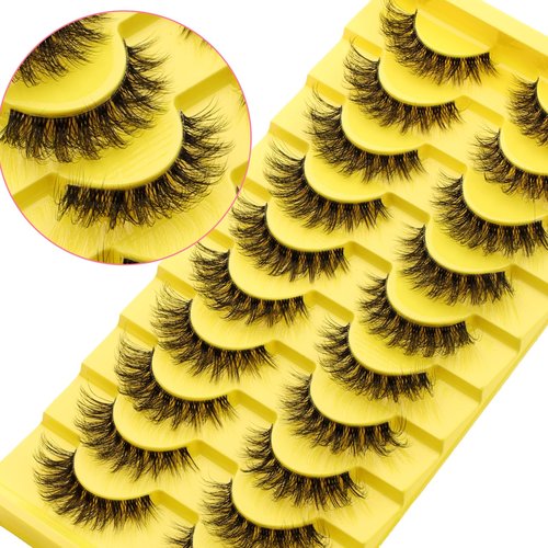 FADVAN Mink Lashes Natural Fluffy False Eyelashes 3D Volume Wispy Lashes Cateye Medium Length fake eyelashes with Clear Lash Glue Pestañas Postizas Naturales 10 Pairs-Lz201