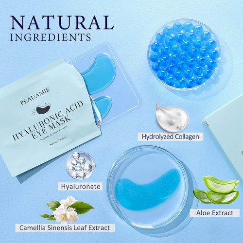PEAUAMIE Under Eye Patches - Hyaluronic Acid Eye Masks for Dark Circles & Puffiness | 30 Pairs