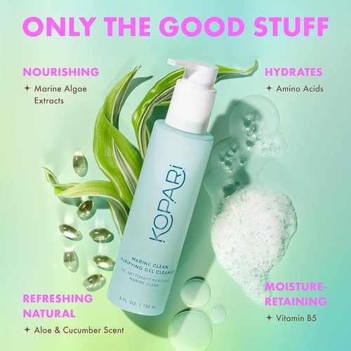Kopari Marine Clean Gel Cleanser - Gentle Gel-to-Foam Formula with Amino Acids & Vitamin B5, 5 oz