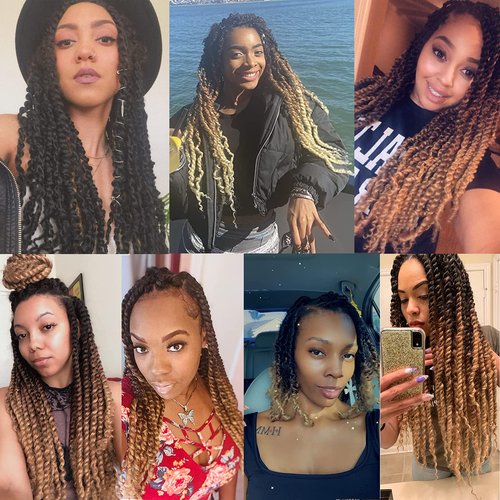 Passion Twist Hair 22 Inch Long Water Wave Ombre Passion Twist Crochet Hair For Women Curly Braiding Hair Long Spring Twist Hair Synthetic Hair Extension 7 Packs (22inch, Ombre brown blonde)