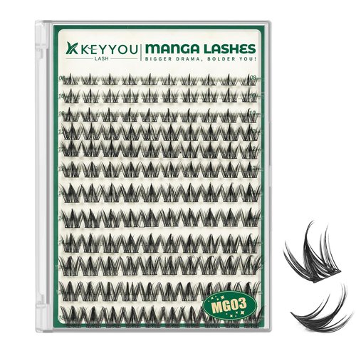 KEYYOULASH Manga Lash Clusters 8-18mm Fairy Eyelash Clusters Natural DIY Lash Extension Wispy with Soft Thin Band(MG03)