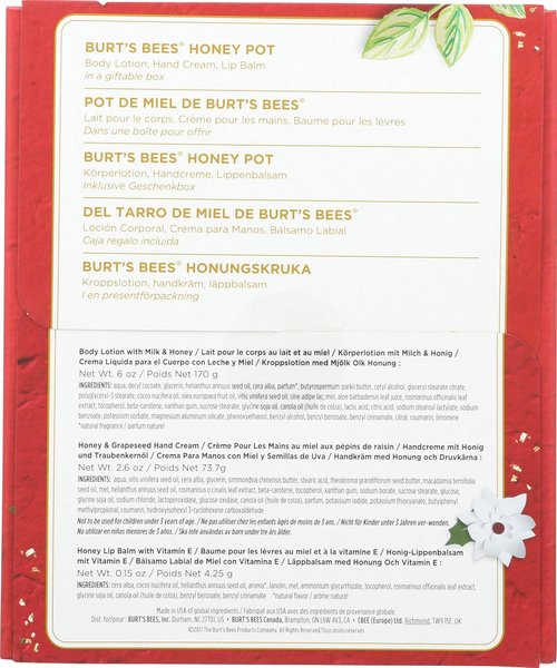 Burt's Bees Honey Pot Gift Set - Nourishing Skin Care Trio with Body Lotion, Hand Cream & Lip Balm