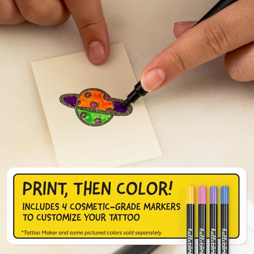 Hello Blink Tattoo Maker Refill Pack – Makes 50 Tattoos - 4 New Markers – Cosmetic Grade, FDA-Compliant DIY Kit for Kids Ages 8+