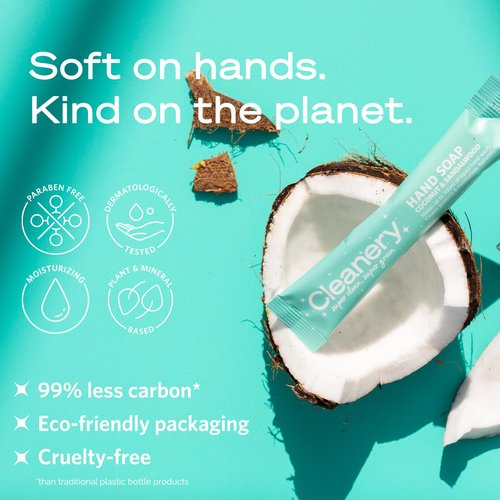 Cleanery Moisturizing Hand Soap Refill Powder Concentrate 4 Pack, 10 fl oz refills, Coconut & Sandalwood