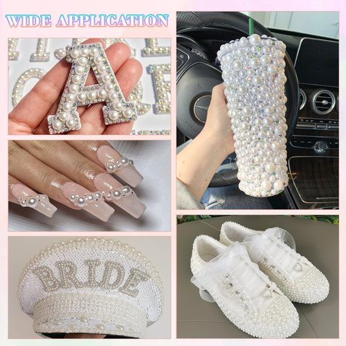 13500Pcs Flatback Pearls for Bedazzling (White) with 3Pcs B7000 Jewelry Glue, Assorted Size 2/3/4/5/6/8/10mm Half Pearl, Bedazzling Gems for Crafting Clothing Tumbler Shoes Embellishment Nail Art