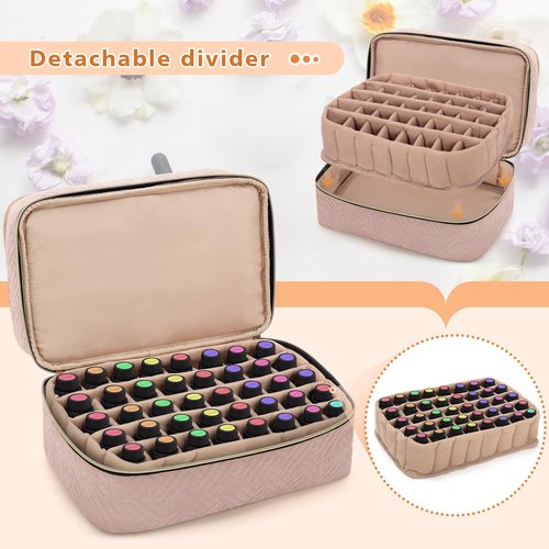 BAFASO Essential Oil Storage Case Holds 40 Bottles (5ml-30ml), Essential Oil Organizer with Tool Storage Sections (Bag Only), Pale Rose