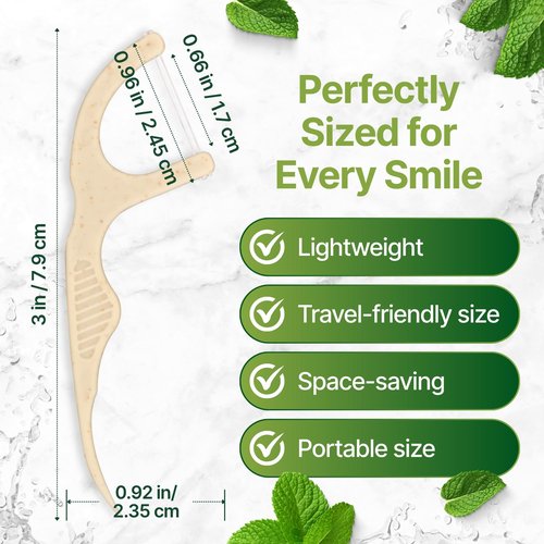Verde Living Double Thread Biodegradable Floss Picks (200-Count) - Mint Flavoured Eco-Friendly Plant-Based Dental Flossers for Tight Teeth - Plastic-Free Floss with Ergonomic Design for Sensitive Gums