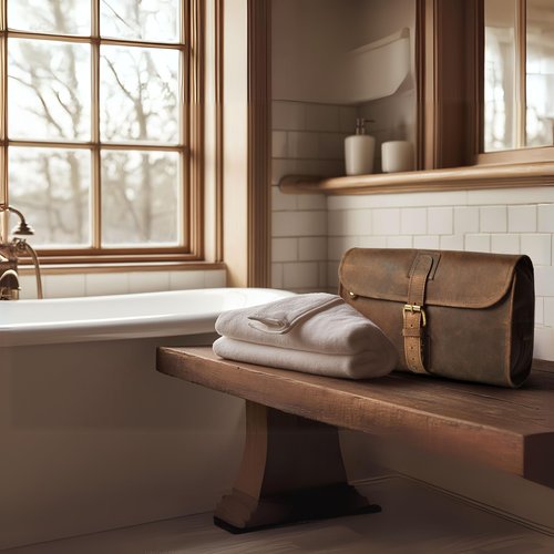 LEATHER VILLAGE Hanging Leather Toiletry Bag for Men – Handcrafted Vintage Premium Travel Dopp Kit with Waterproof Lining, Shaving Organizer and Shower Bathroom Essentials Case - Brown