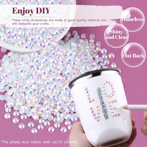 8000PCS 3mm Resin Jelly Rhinestones in Bulk (White AB), Bedazzling Flatback Crystals Rhinestones for Crafting DIY Nail Decoration, Gems Diomand Charms for Tumbler Shoes Clothing Fabric