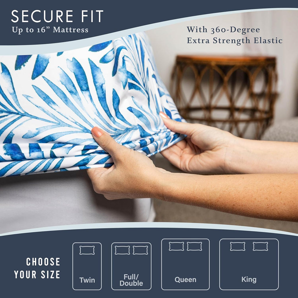 Where The Polka Dots Roam Queen Size Floral Bedsheet Set - Super Soft Tropical Leaves Print