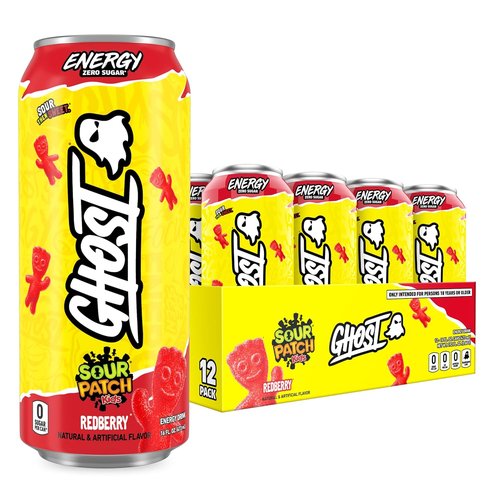 GHOST Energy Drink - Sour Patch Kids Redberry Flavor, 16oz | 12-Pack - Natural Caffeine & Vegan