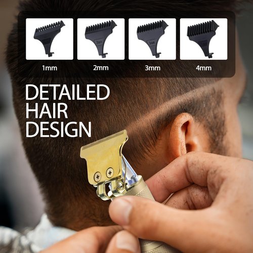 Cutting Edge T-Blade Trimmer for Men, T-Blade Precision Beard Trimmer, Bump Free and Hypoallergenic Titanium Gold Blades, 4 Guide Combs, Rechargeable, Precision Trimmer to Detail, Outline, & Fade