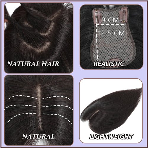 RMYHIG Hair Topper, 360° 3D Hair Toppers for Women with Thinning, 18 Inch Long Pieces for Women Clip in Wispy or Side Bangs(Black, 3D Wispy Bangs)