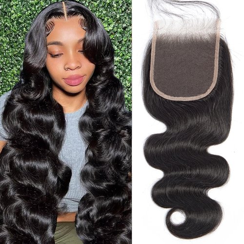 Body Wave Human Hair Closure 4x4 Lace Closure 20 Inch 12A Brazilian Virgin Hair Free Part Pre Plucked Skinlike Lace Closure Human Hair Natural Black Color (Black Body Wave Closure, 20)