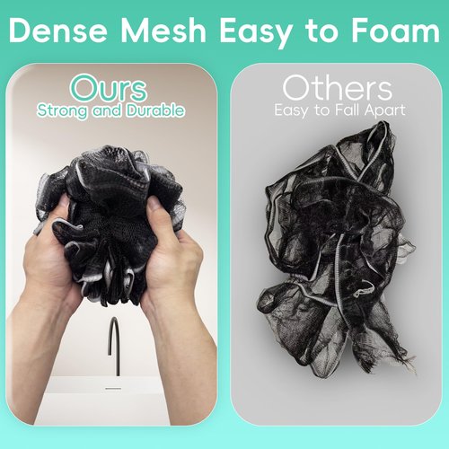 LCZLBath 75g XL Loofah Pack Black Shower Loofah Sponge Bath Luffa Set for Body Scrubbing