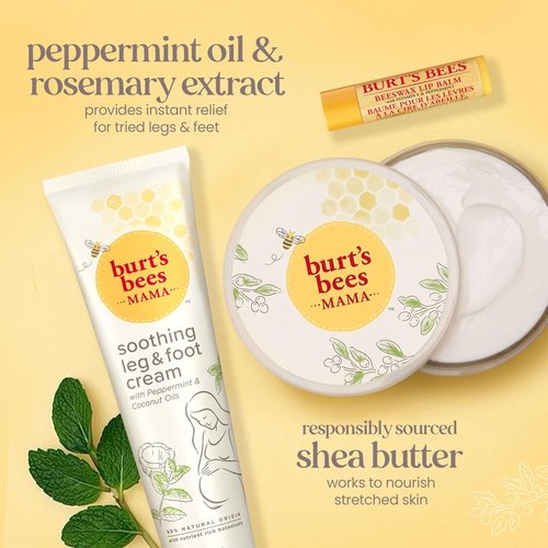Burt’s Bees Mama Gift Set - Natural Skin Care with Lip Balm, Leg Cream & Belly Butter | 0.15 oz/3.38 oz/6.5 oz