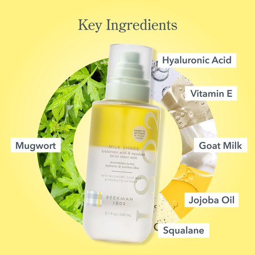 Beekman 1802 Milk Shake Hydrating Face Mist – Setting Spray & Milky Toner with Hyaluronic Acid & Squalane – Facial Toner & Face Spray – Lightweight Hydration, Minimizes Pores, Fragrance Free 8.1 Fl Oz