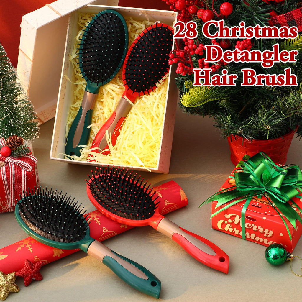 Zubebe 28 Pcs Hair Brush Bulk Travel Detangling Red and Green Detangler Brush with Soft Bristles for Women Gift Bulk