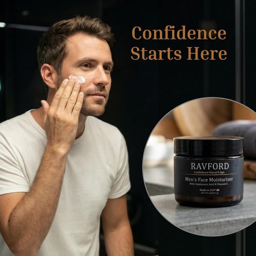 Skiennix Men’s Face Moisturizer - Fast-Absorbing, Non-Greasy Hydrating Cream with Hyaluronic Acid & Vitamin C - Unscented, 2 oz