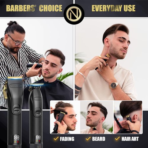 Novah® Professional Hair Clippers - Cordless Barber Clipper Set for Men's Haircuts | Gold Finish